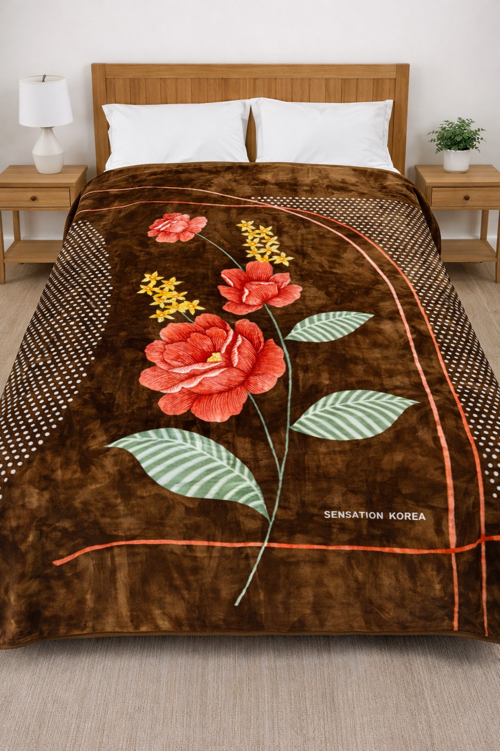 Imported Two-Ply Super Soft Blanket | Floral Brown Design