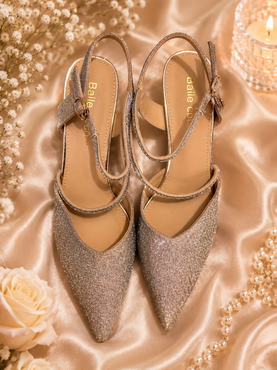 Champagne Sparkle Slingback Heels