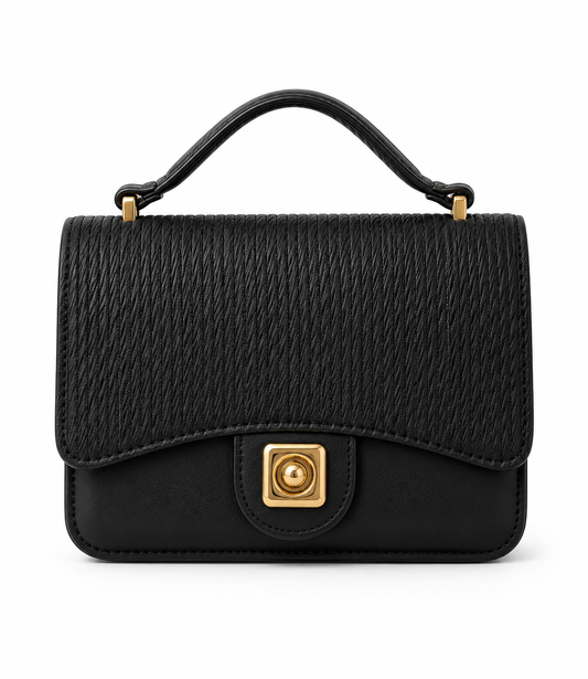 Noir Grace Textured Handbag | Black