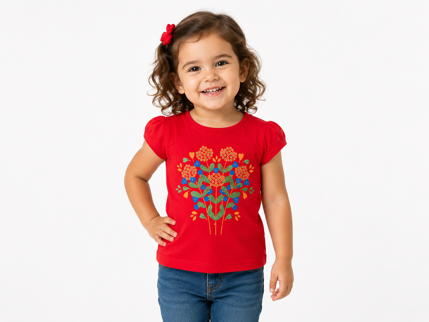 Premium Floral Heart Girls Summer T-Shirt