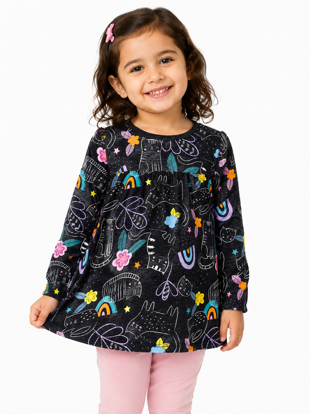 Premium Quality Girls Cute Cats & Rainbows Dress