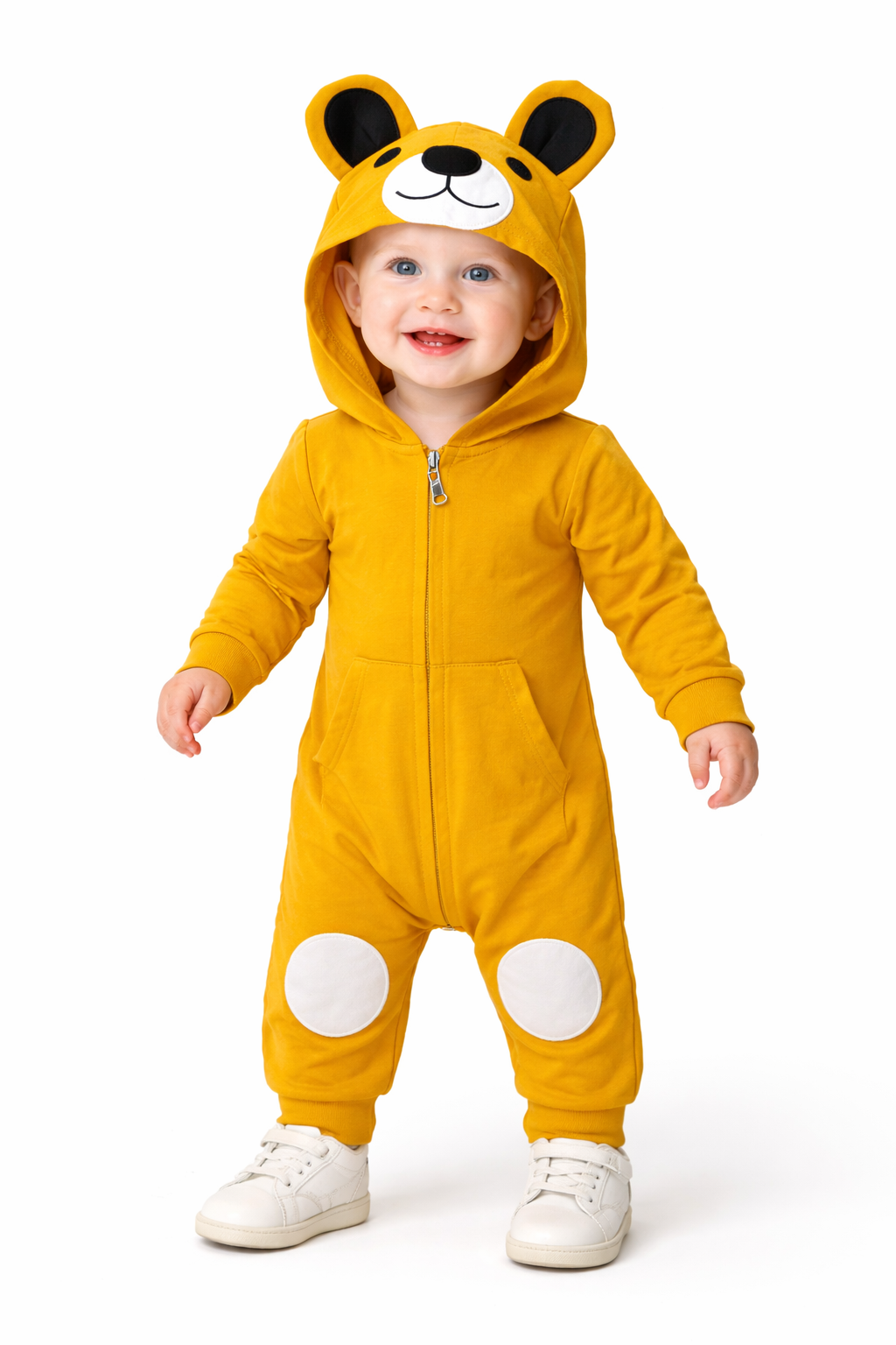 Yellow Bear Baby Hoodie Jumpsuit